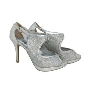 Brash Platform Pump Womens Pre-owned 4" Heels Silver Glitter Heels - sz. 7 1/2